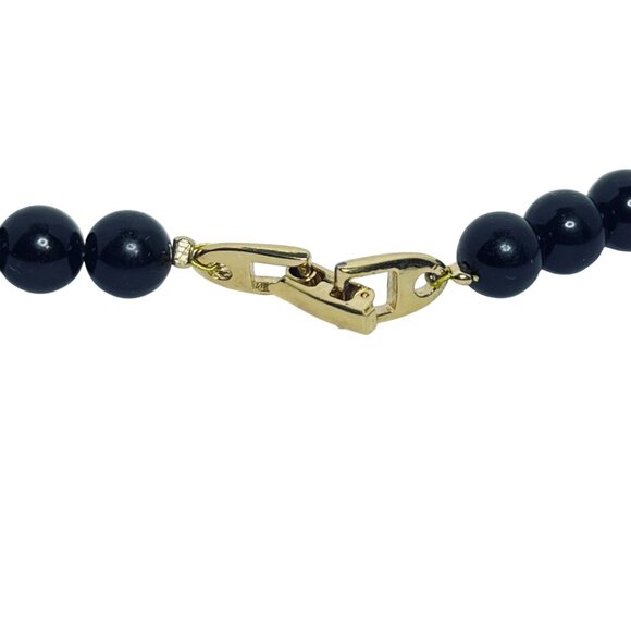 Vintage Napier Graduated Black Bead Necklace With Gold Tone Signed (5600) - Picture 7 of 7